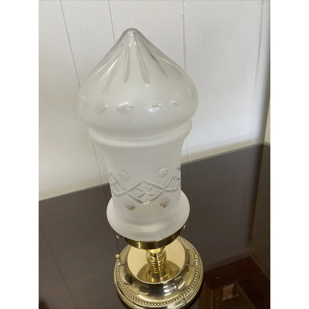 Vintage Flush Mount‎ Brass Ceiling Fixture Frosted Cut Glass Globe Shade